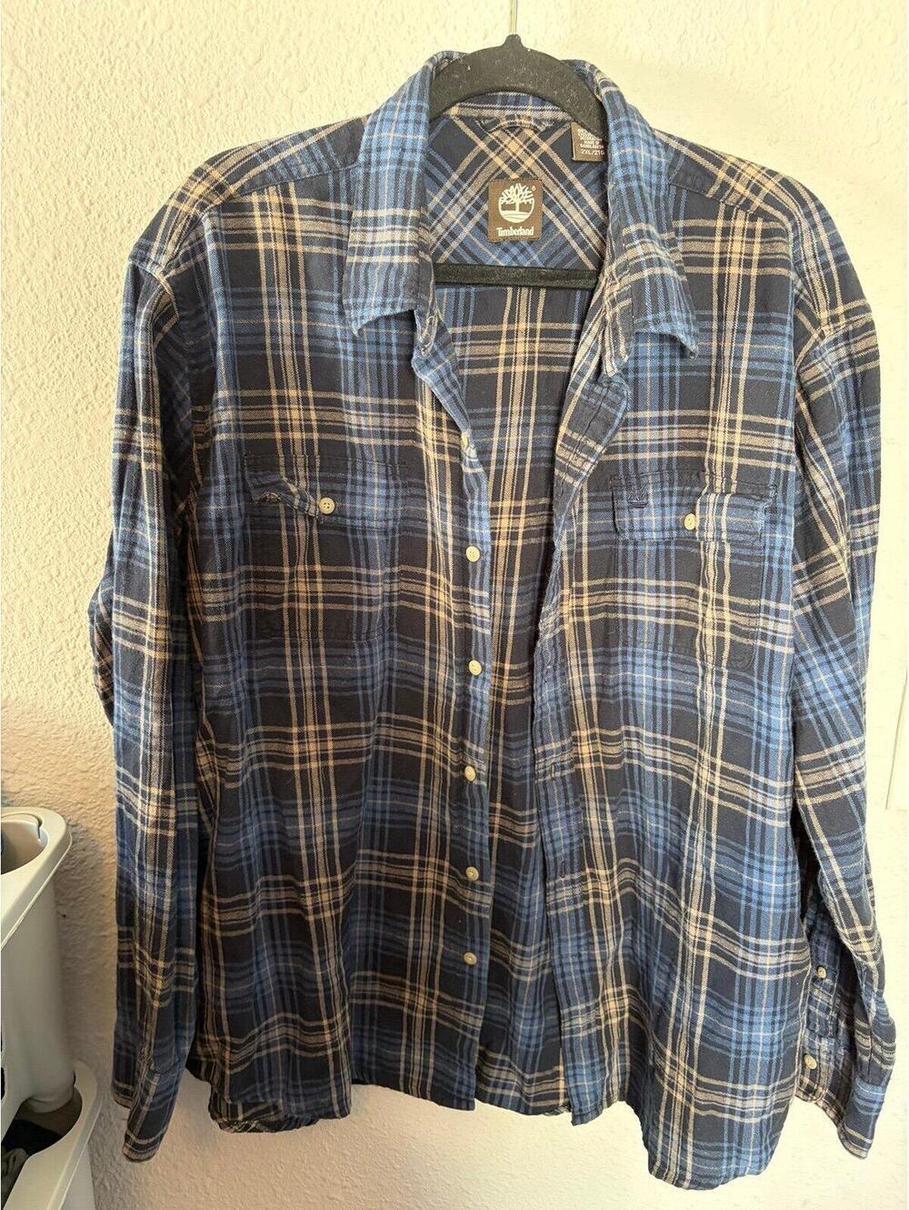 Men's Timberland blue plaid button long sleeve size 2XL